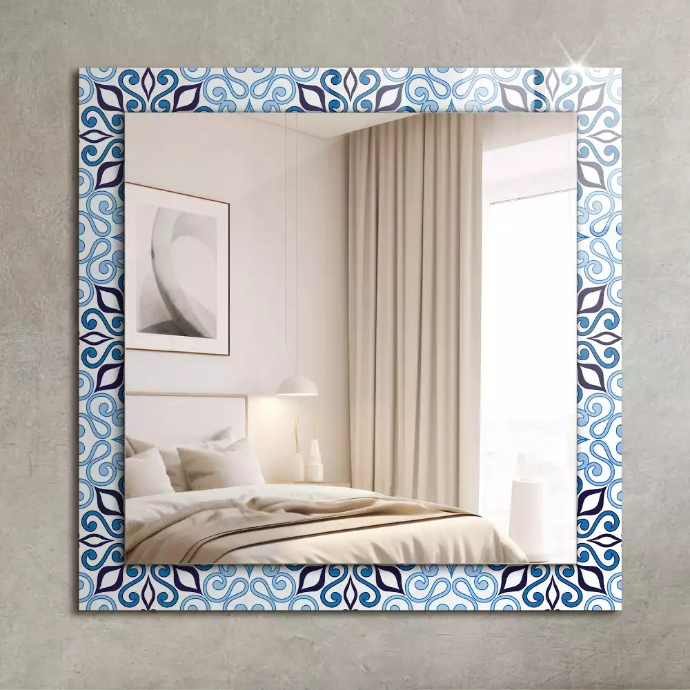 Rechthoekige spiegel lijst met print Blauw ornamentpatroon