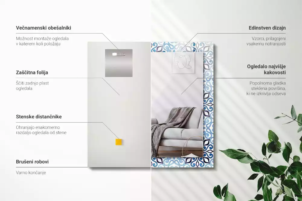 Rechthoekige spiegel lijst met print Blauw ornamentpatroon