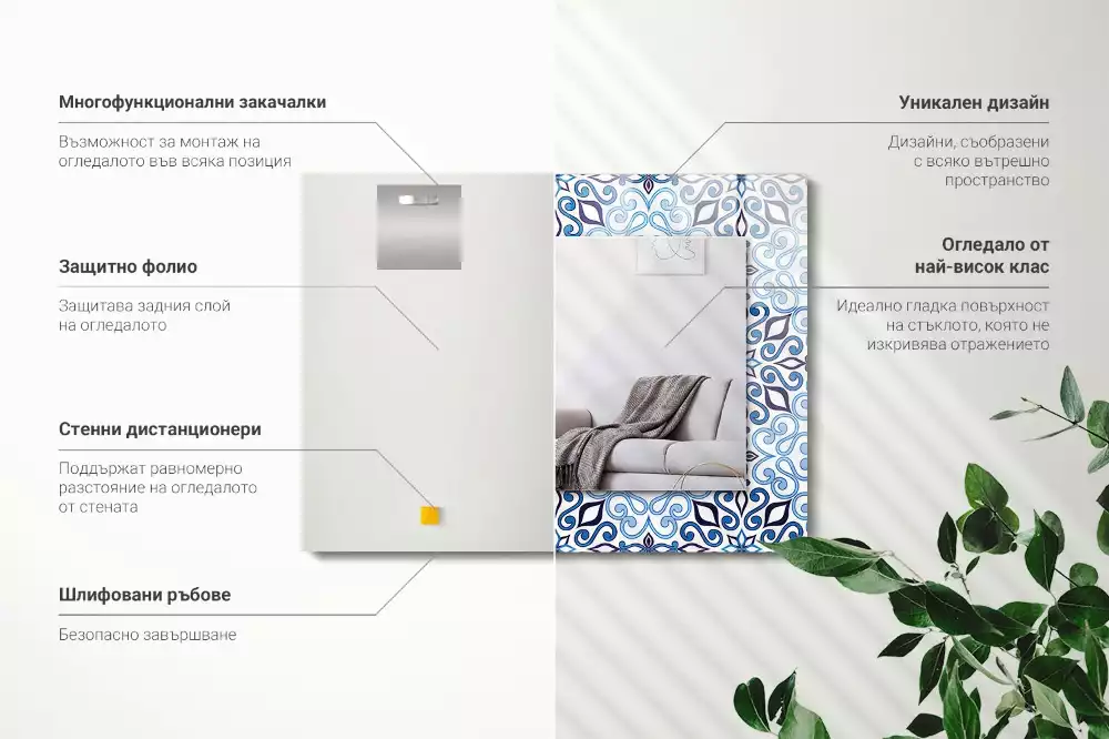 Rechthoekige spiegel lijst met print Blauw ornamentpatroon