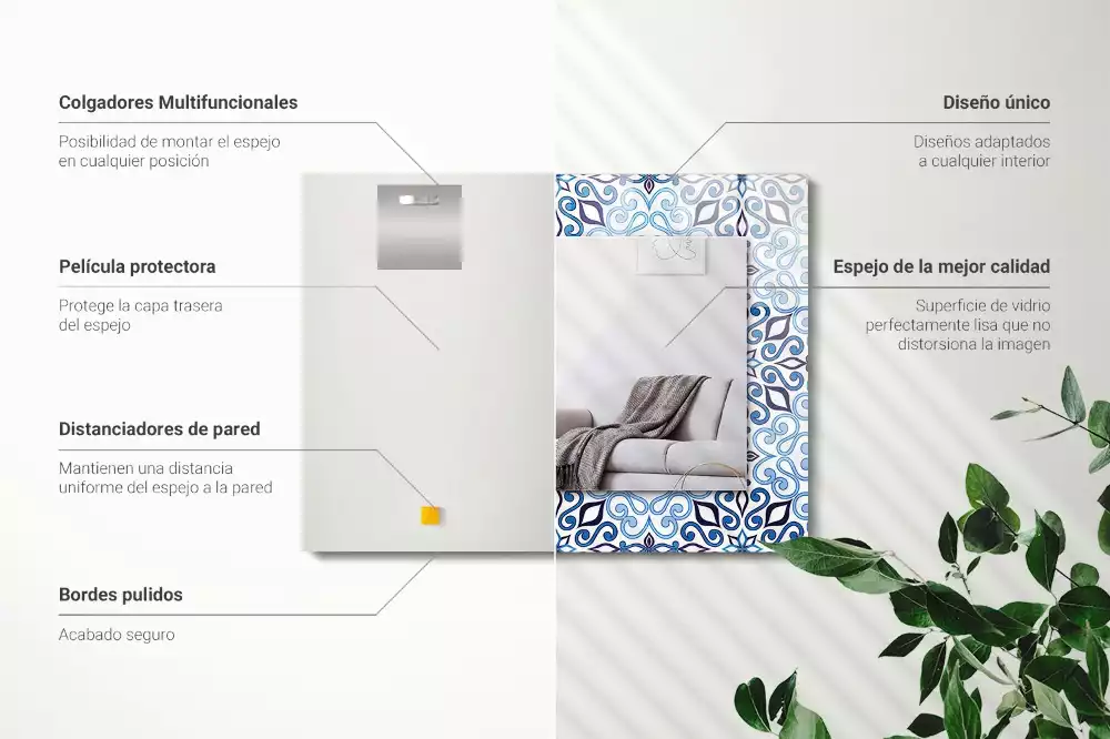 Rechthoekige spiegel lijst met print Blauw ornamentpatroon