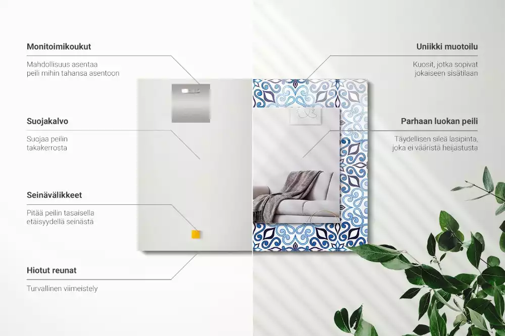 Rechthoekige spiegel lijst met print Blauw ornamentpatroon