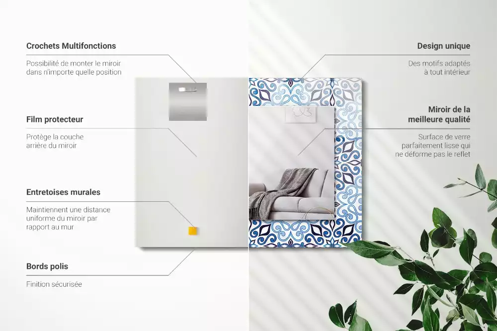 Rechthoekige spiegel lijst met print Blauw ornamentpatroon