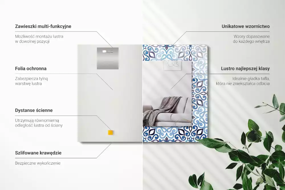 Rechthoekige spiegel lijst met print Blauw ornamentpatroon