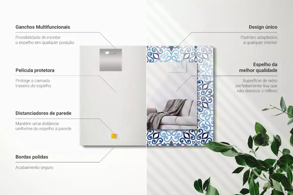 Rechthoekige spiegel lijst met print Blauw ornamentpatroon