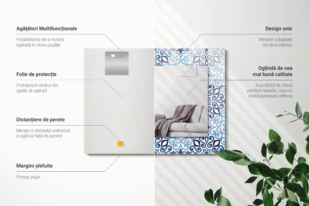 Rechthoekige spiegel lijst met print Blauw ornamentpatroon