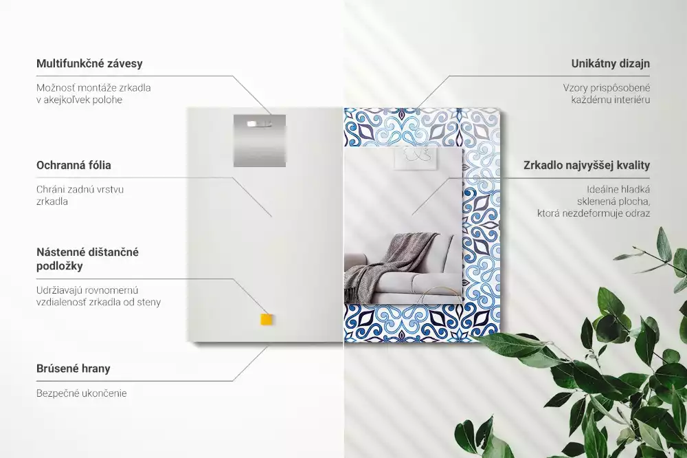 Rechthoekige spiegel lijst met print Blauw ornamentpatroon