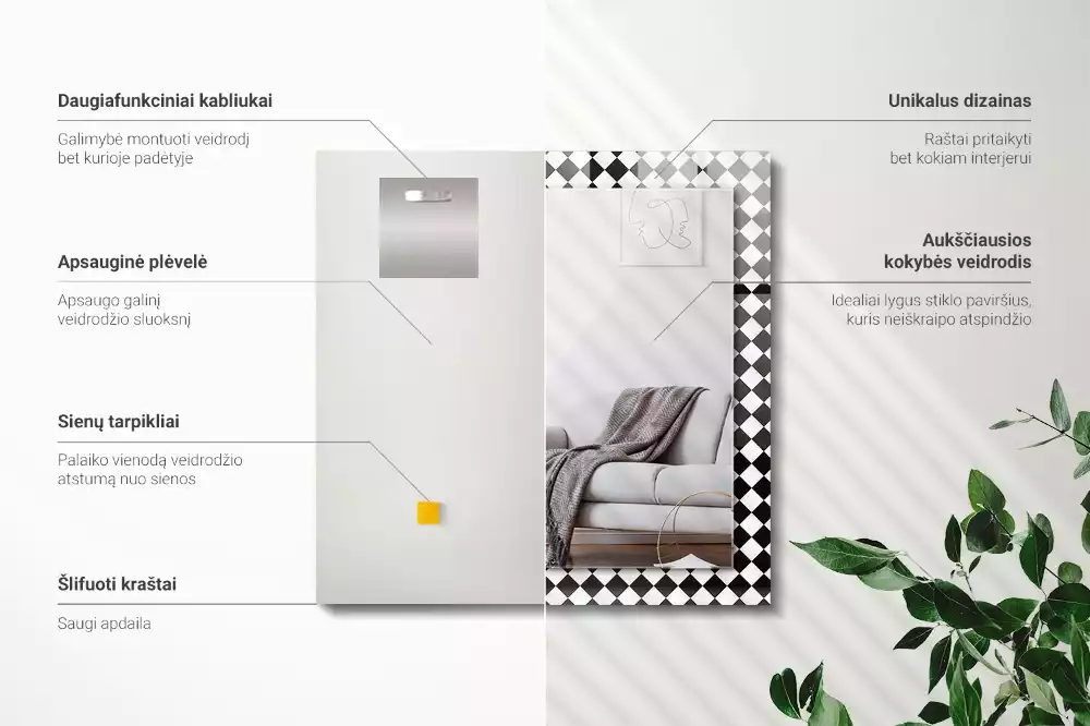 Bedrukte rechthoekige spiegel Zwart-wit schaakbord