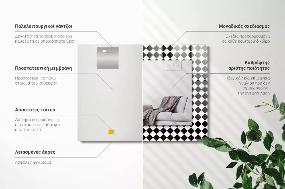 Bedrukte rechthoekige spiegel Zwart-wit schaakbord