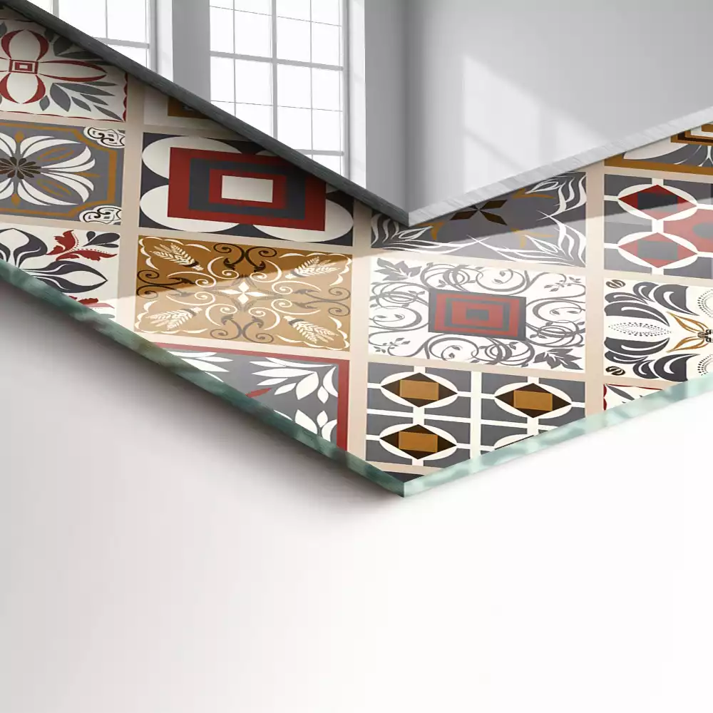 Rechthoekige spiegel met bedrukte lijst Kleurrijke tegelpatronen