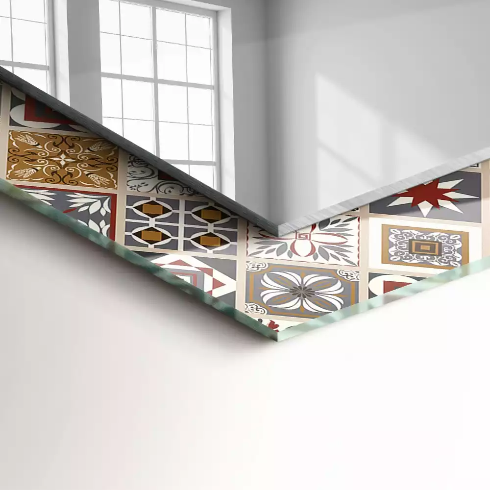 Rechthoekige spiegel met bedrukte lijst Kleurrijke tegelpatronen