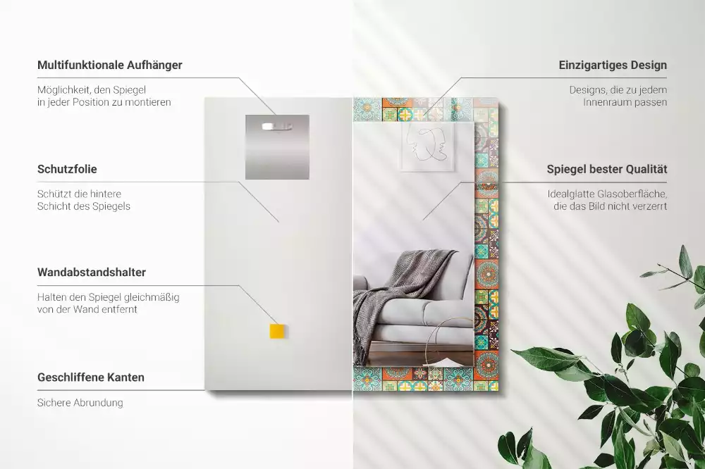 Rechthoekige spiegel met decoratie Kleurrijke mozaïektegels