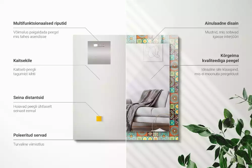 Rechthoekige spiegel met decoratie Kleurrijke mozaïektegels