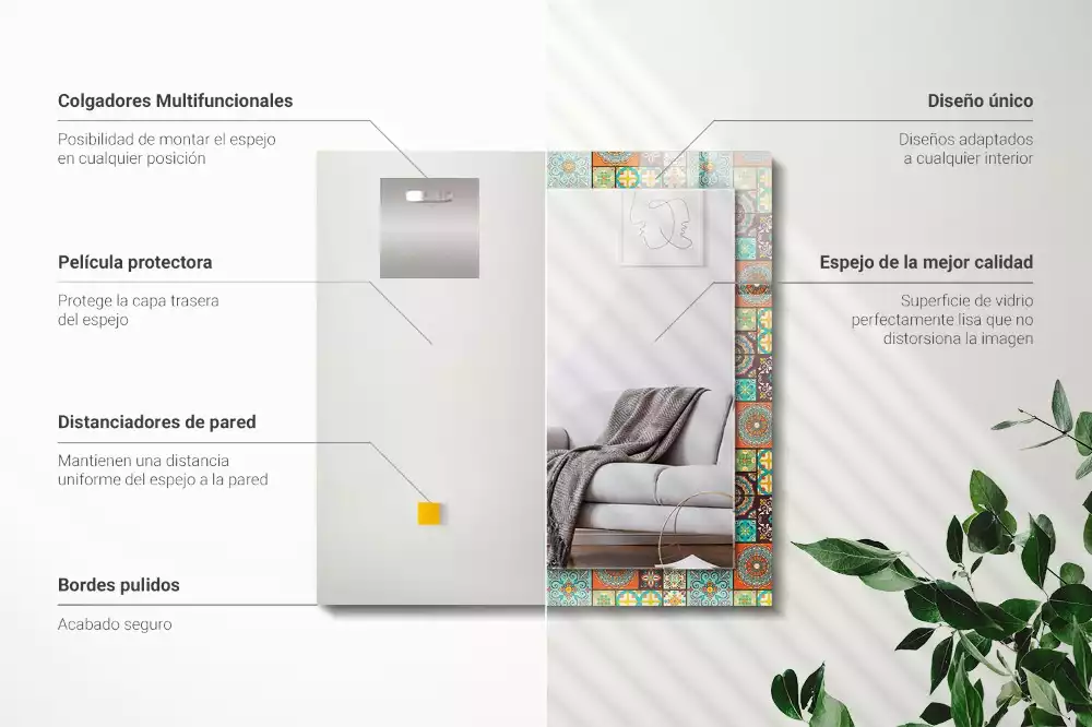 Rechthoekige spiegel met decoratie Kleurrijke mozaïektegels