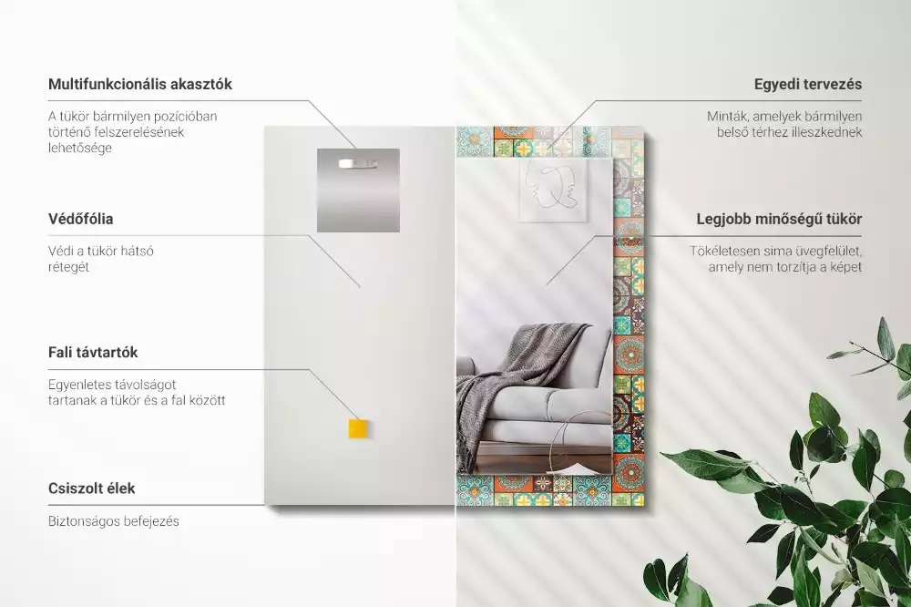 Rechthoekige spiegel met decoratie Kleurrijke mozaïektegels