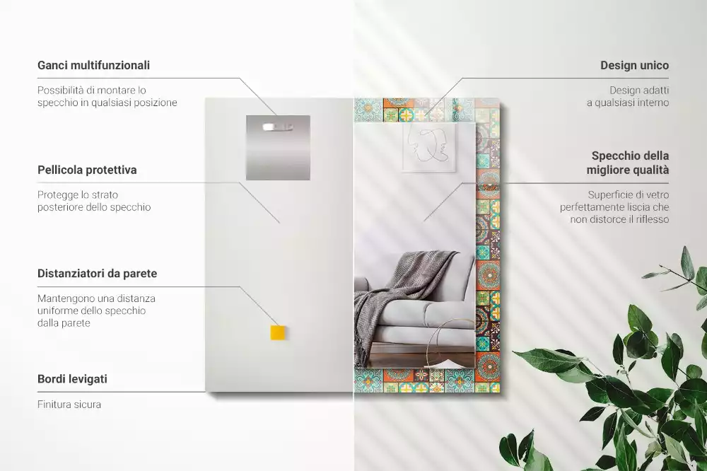 Rechthoekige spiegel met decoratie Kleurrijke mozaïektegels