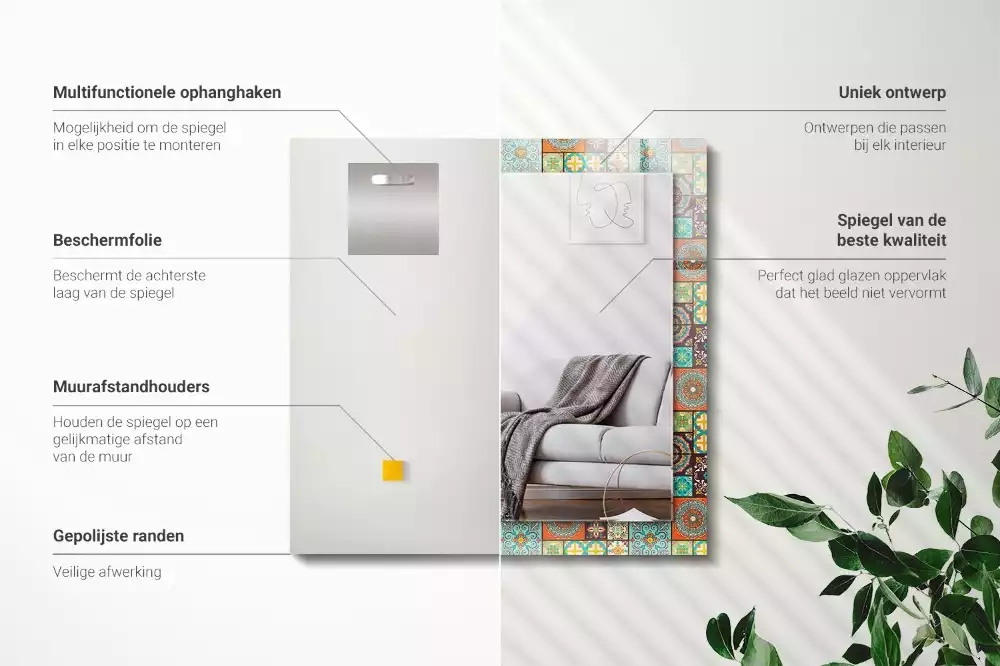 Rechthoekige spiegel met decoratie Kleurrijke mozaïektegels