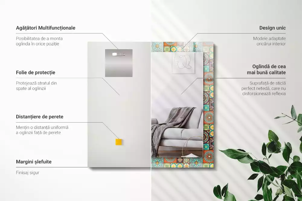 Rechthoekige spiegel met decoratie Kleurrijke mozaïektegels