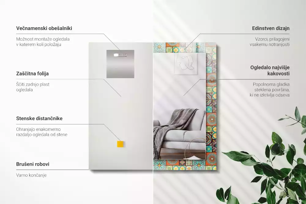 Rechthoekige spiegel met decoratie Kleurrijke mozaïektegels