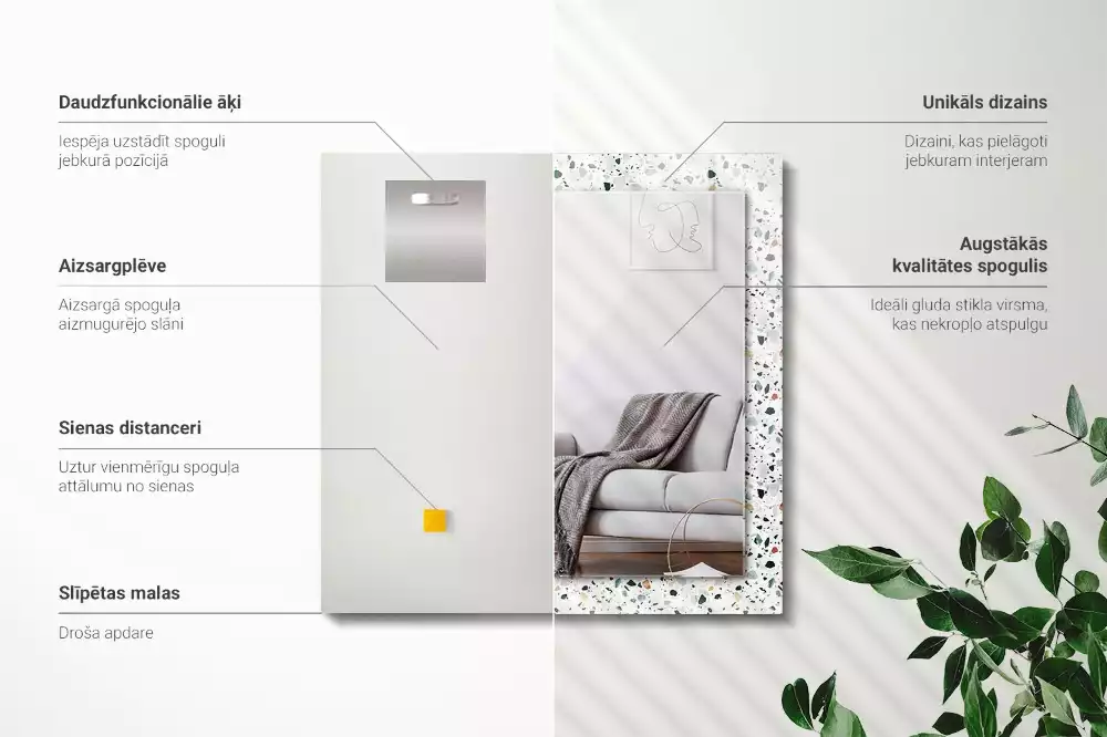 Rechthoekige spiegel lijst met print Terrazzo mozaïekpatroon