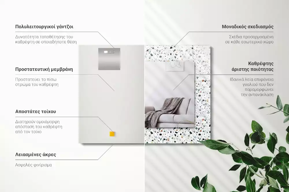 Rechthoekige spiegel lijst met print Terrazzo mozaïekpatroon