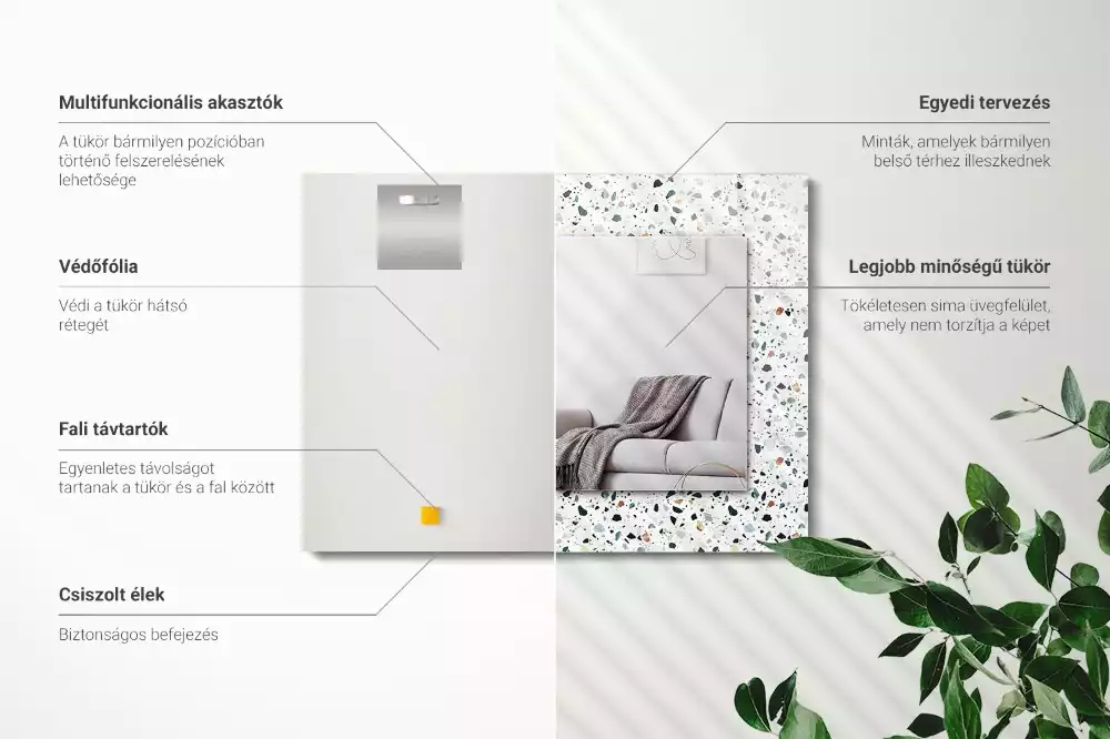 Rechthoekige spiegel lijst met print Terrazzo mozaïekpatroon