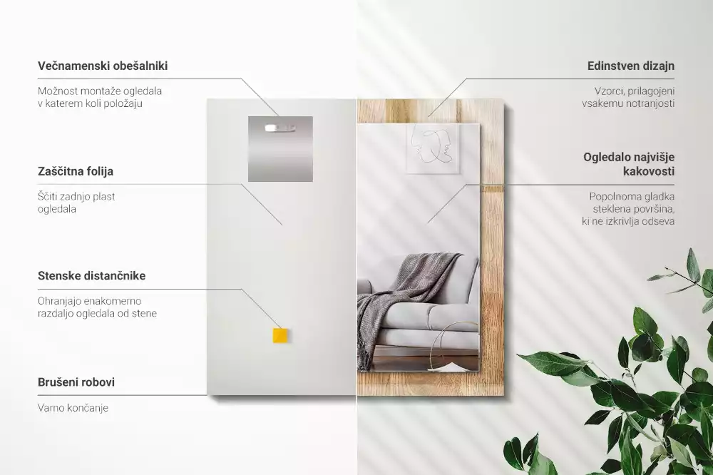 Rechthoekige spiegel met bedrukte lijst Houten textuur