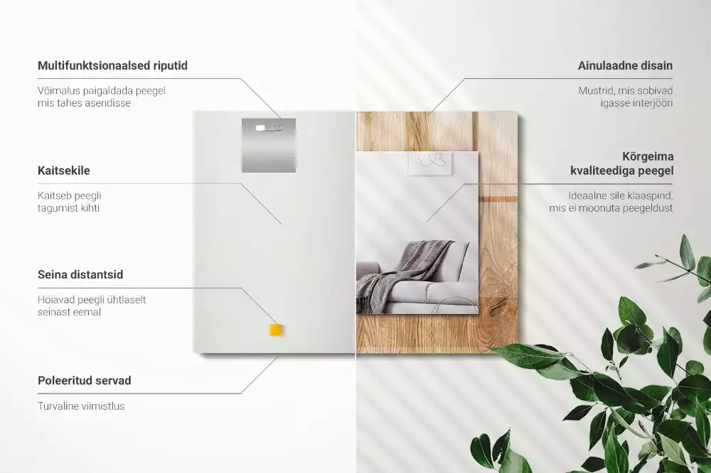 Rechthoekige spiegel met bedrukte lijst Houten textuur