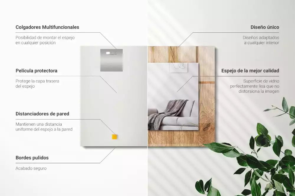 Rechthoekige spiegel met bedrukte lijst Houten textuur