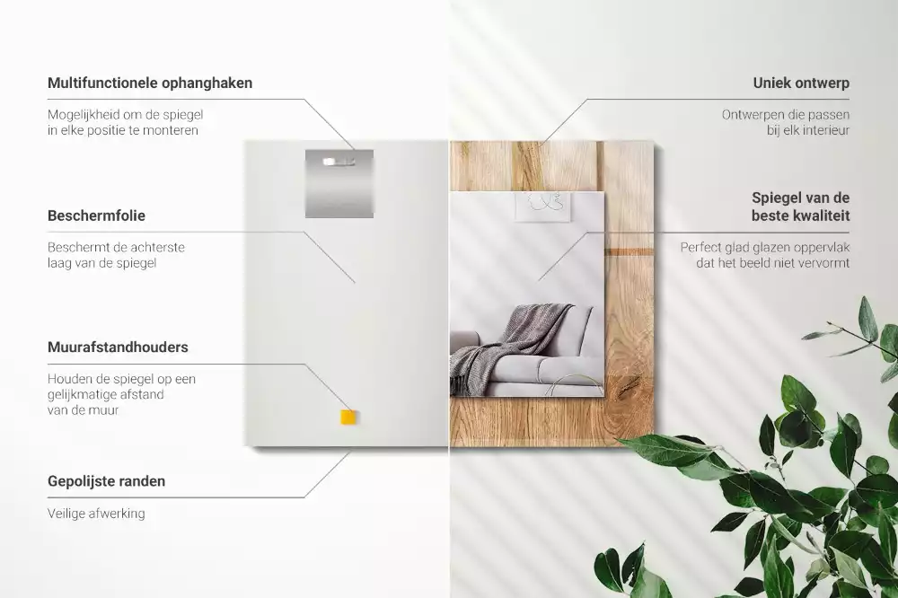 Rechthoekige spiegel met bedrukte lijst Houten textuur