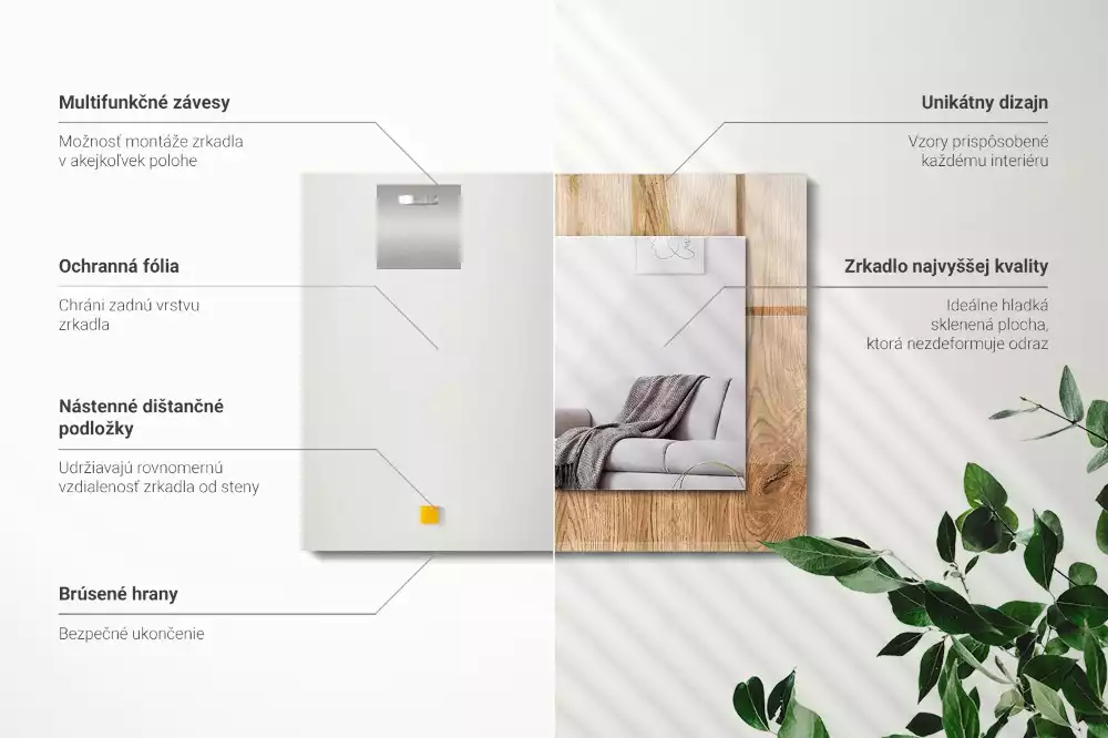 Rechthoekige spiegel met bedrukte lijst Houten textuur