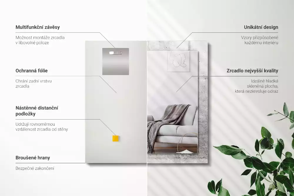 Rechthoekige spiegel met decoratie Betonnen muurtextuur