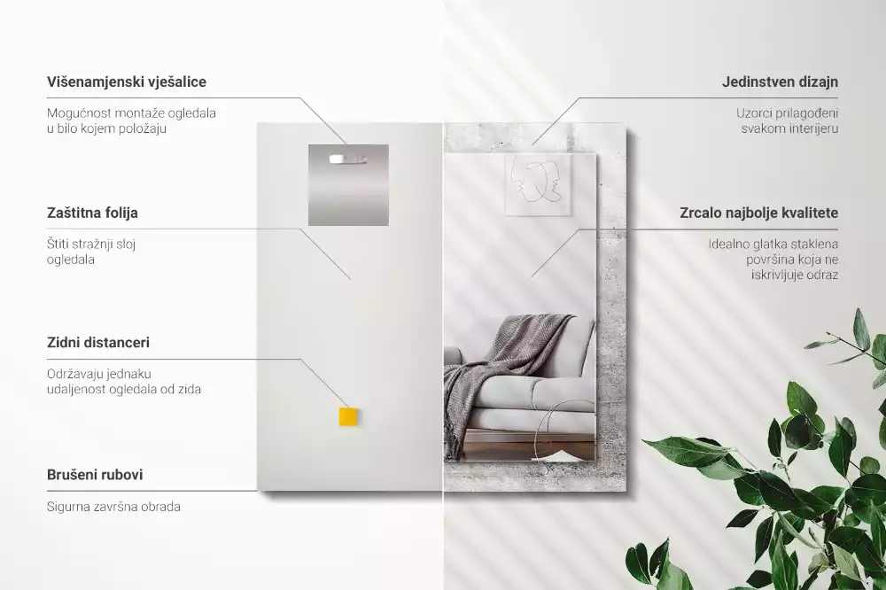 Rechthoekige spiegel met decoratie Betonnen muurtextuur