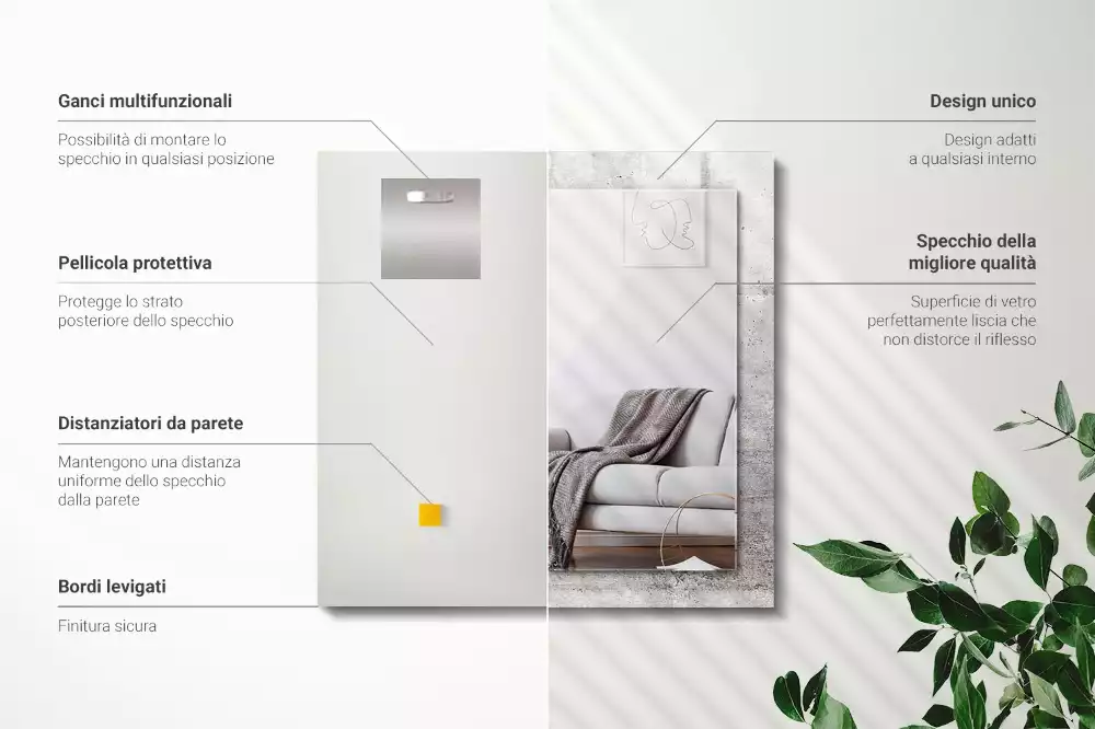 Rechthoekige spiegel met decoratie Betonnen muurtextuur