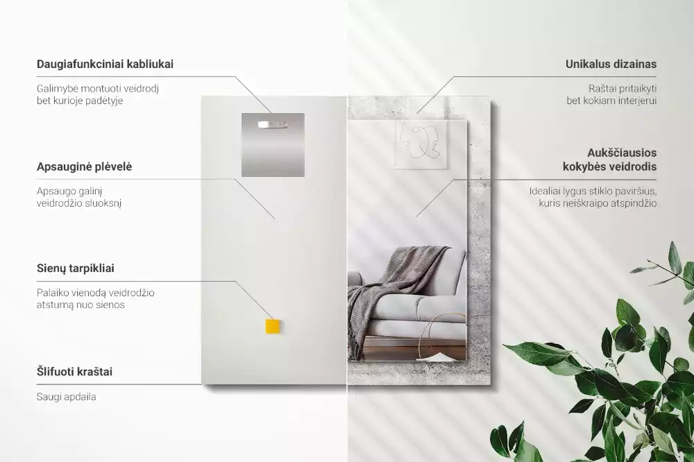 Rechthoekige spiegel met decoratie Betonnen muurtextuur