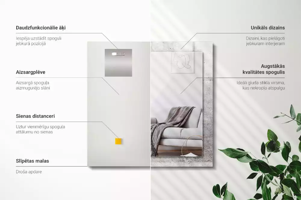 Rechthoekige spiegel met decoratie Betonnen muurtextuur