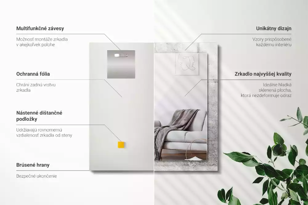 Rechthoekige spiegel met decoratie Betonnen muurtextuur