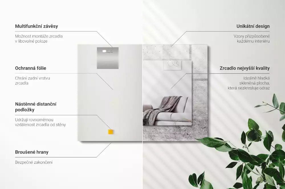 Rechthoekige spiegel met decoratie Betonnen muurtextuur