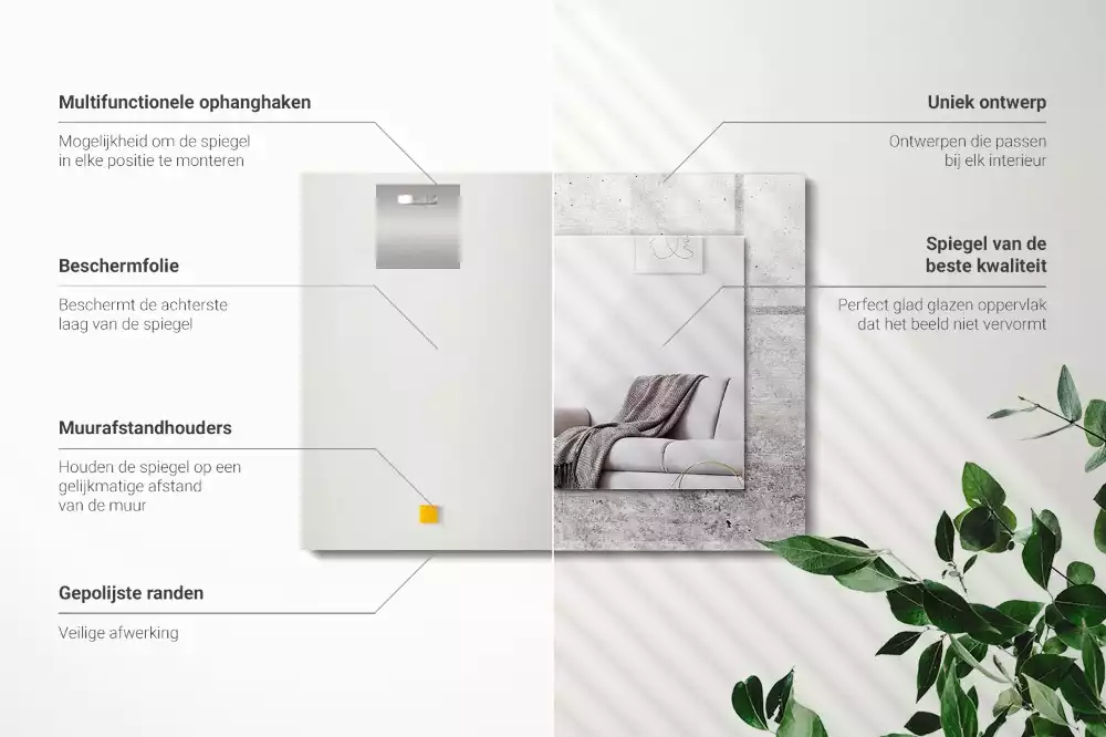 Rechthoekige spiegel met decoratie Betonnen muurtextuur