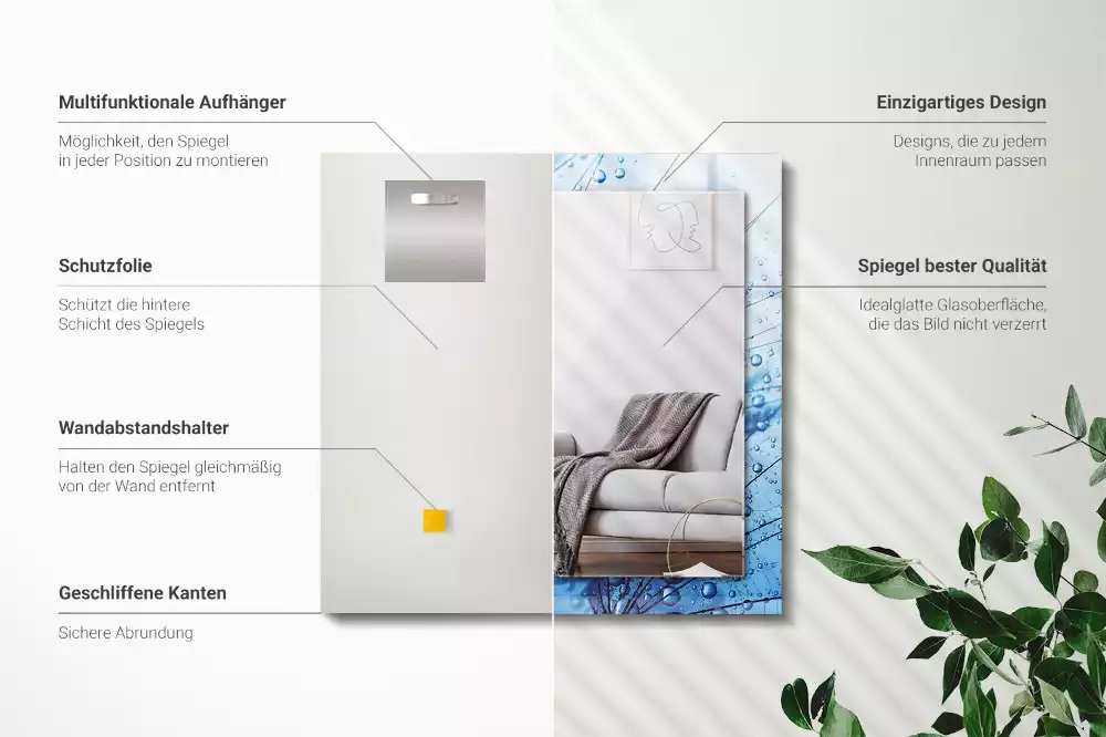 Rechthoekige spiegel lijst met print Druppels op paardenbloemen