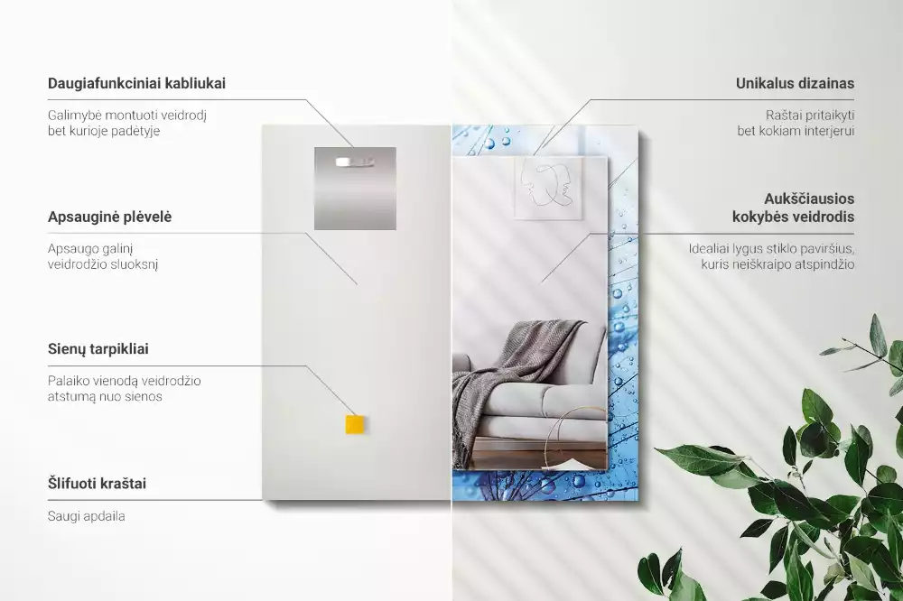 Rechthoekige spiegel lijst met print Druppels op paardenbloemen