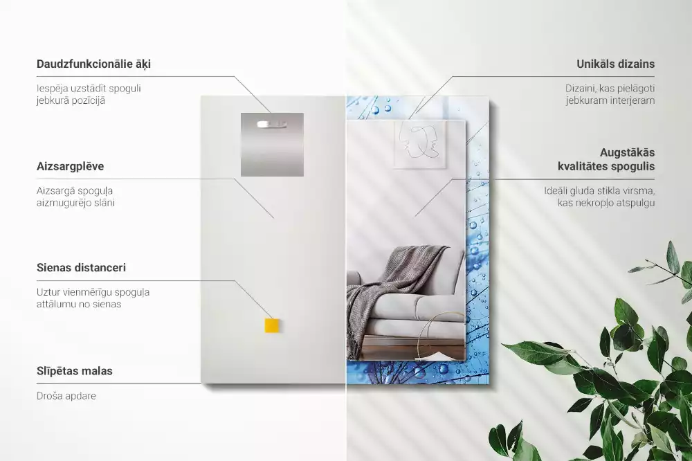 Rechthoekige spiegel lijst met print Druppels op paardenbloemen