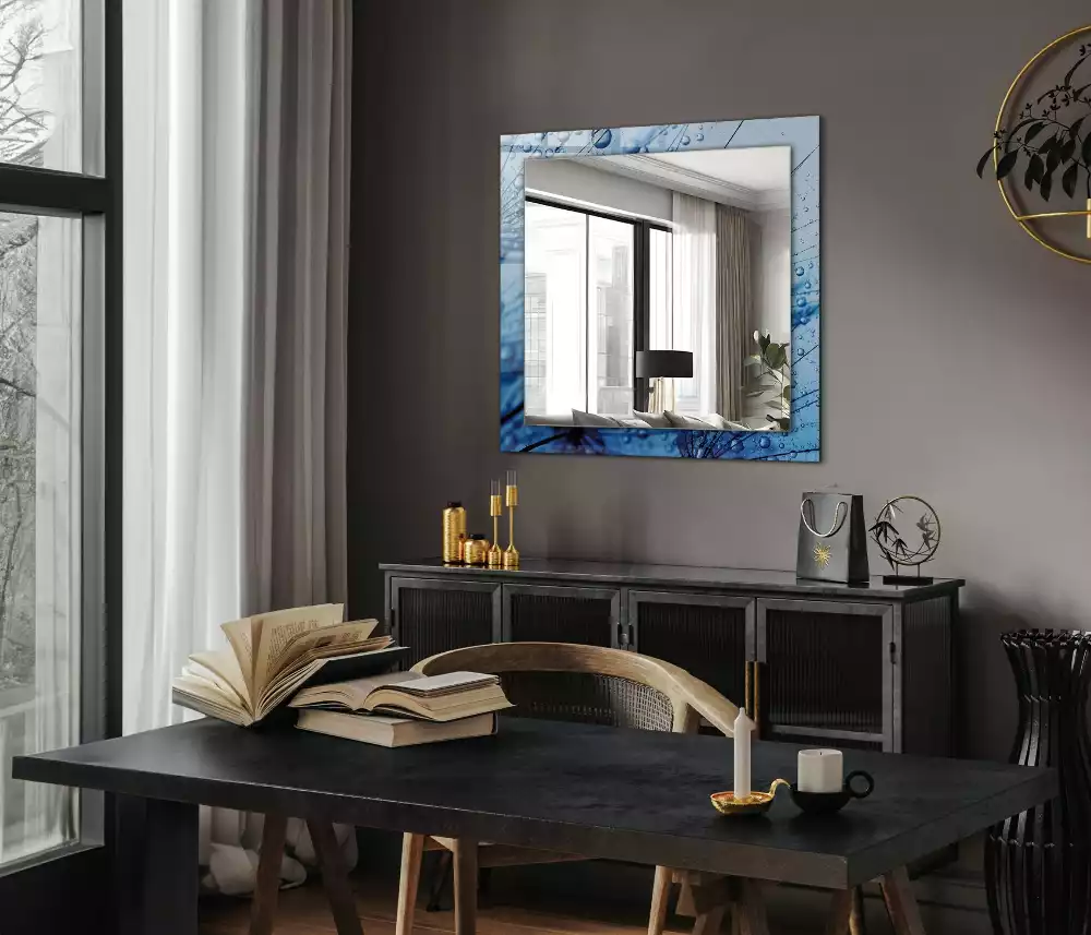 Rechthoekige spiegel lijst met print Druppels op paardenbloemen