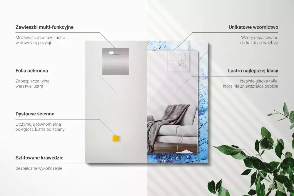 Rechthoekige spiegel lijst met print Druppels op paardenbloemen