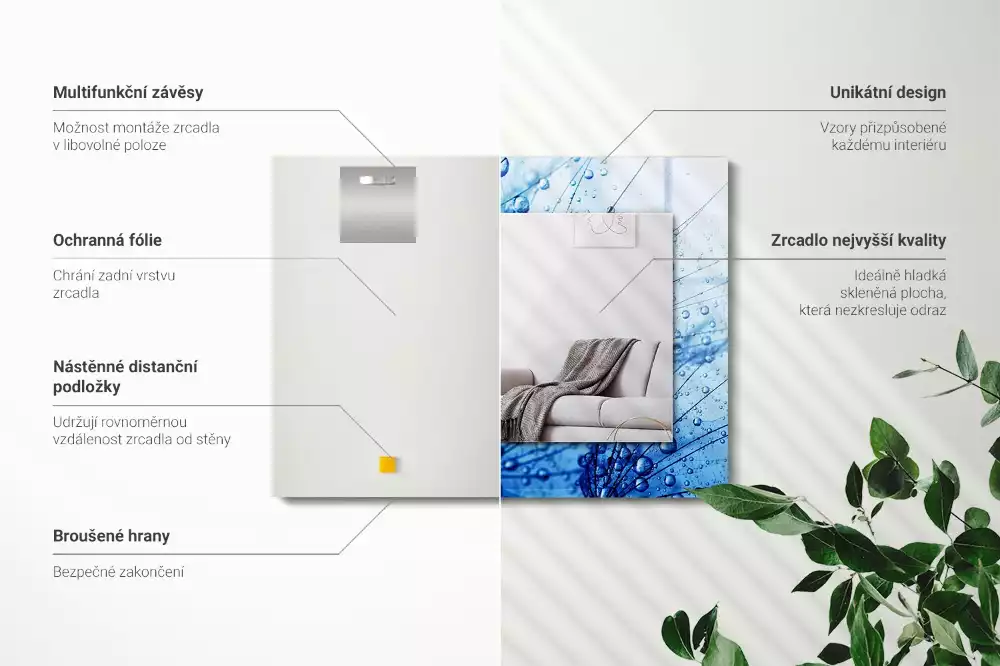 Rechthoekige spiegel lijst met print Druppels op paardenbloemen