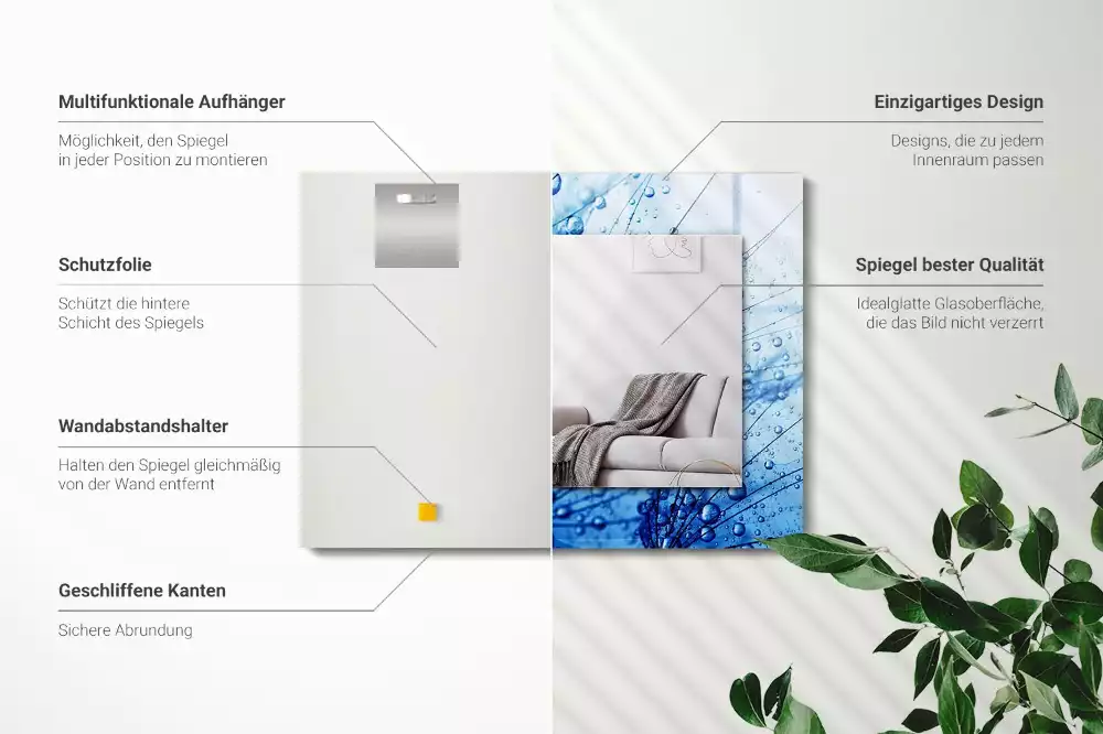 Rechthoekige spiegel lijst met print Druppels op paardenbloemen