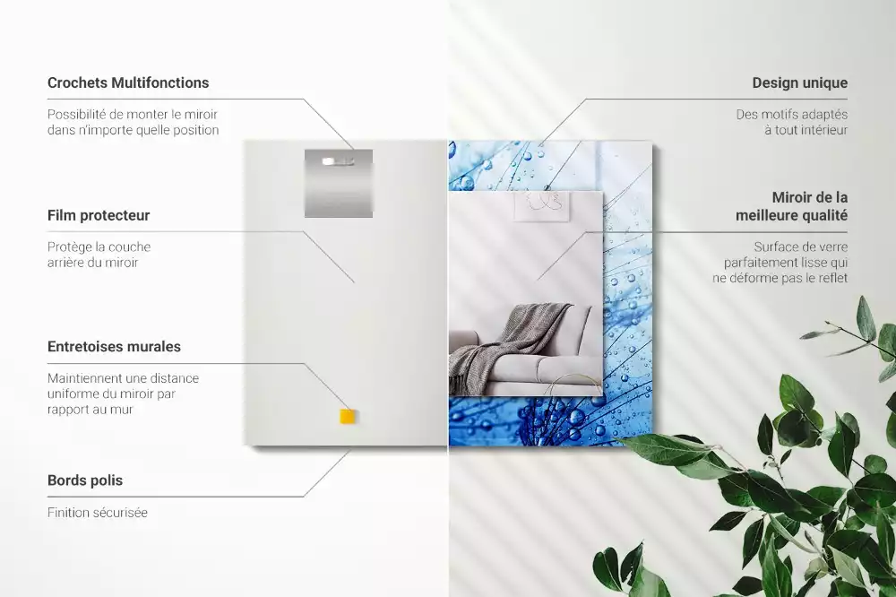 Rechthoekige spiegel lijst met print Druppels op paardenbloemen