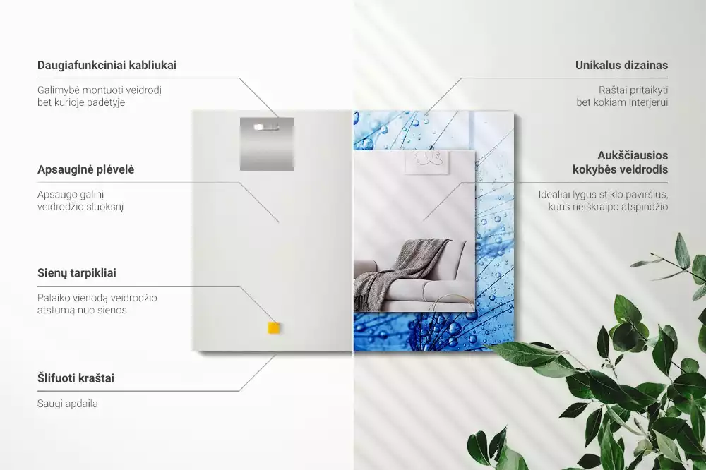 Rechthoekige spiegel lijst met print Druppels op paardenbloemen