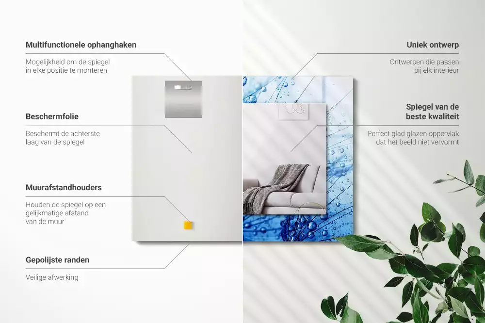 Rechthoekige spiegel lijst met print Druppels op paardenbloemen