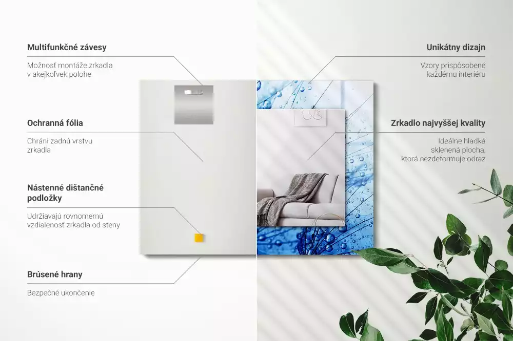 Rechthoekige spiegel lijst met print Druppels op paardenbloemen