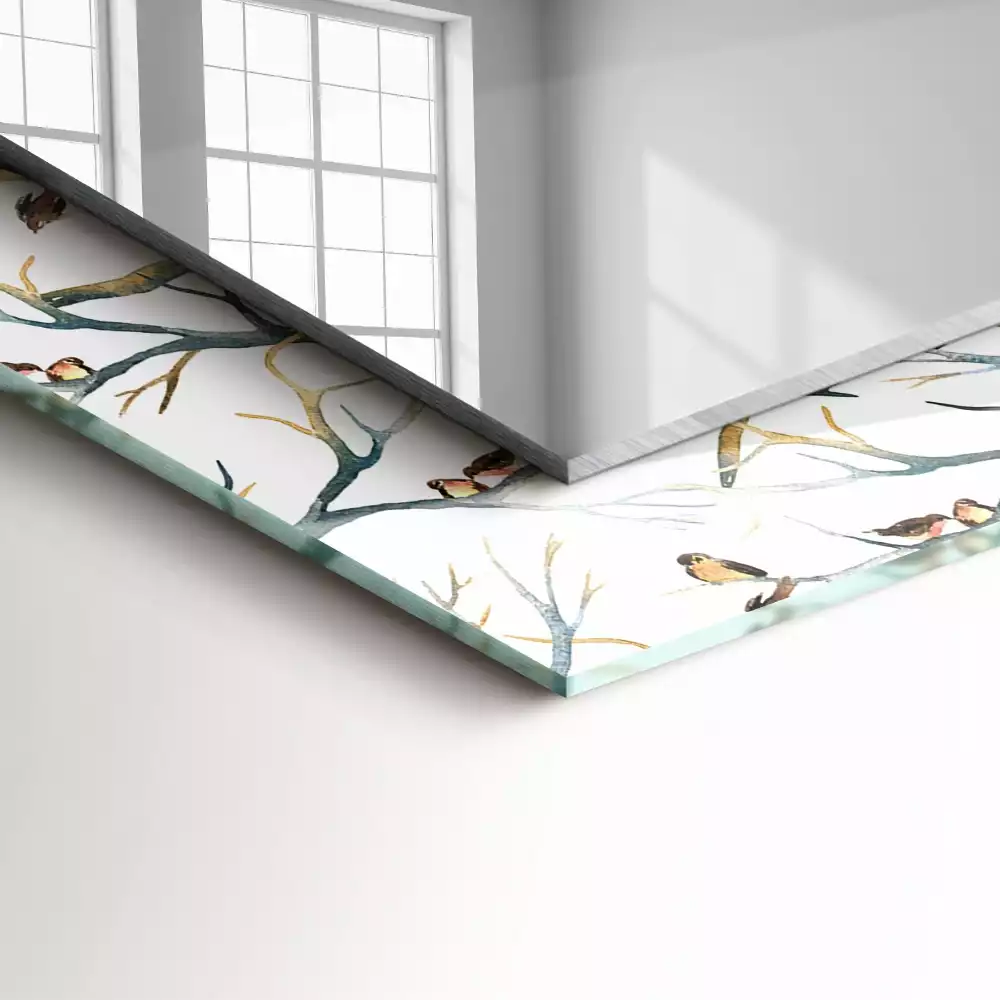 Bedrukte rechthoekige spiegel Vogels op de takken